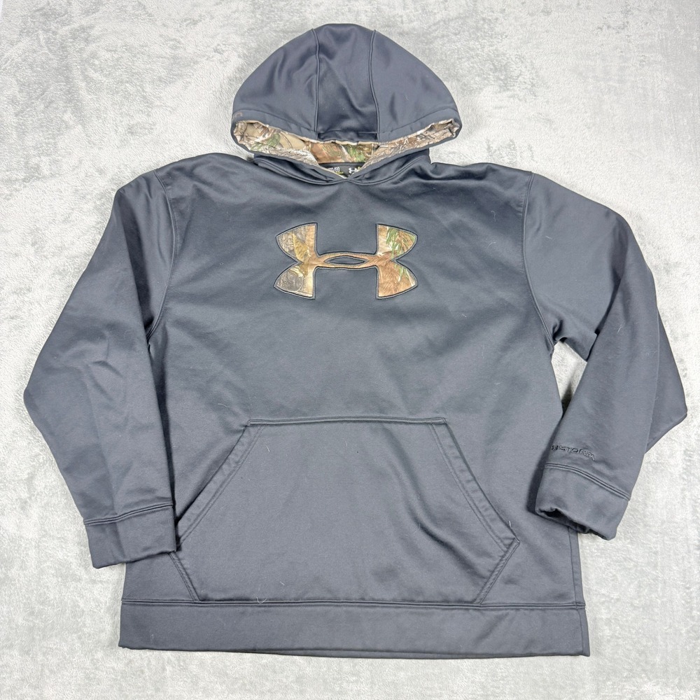 Under Armour Mens XL Storm Hoodie Gray Realtree Camo Logo Pullover Sweatshirt